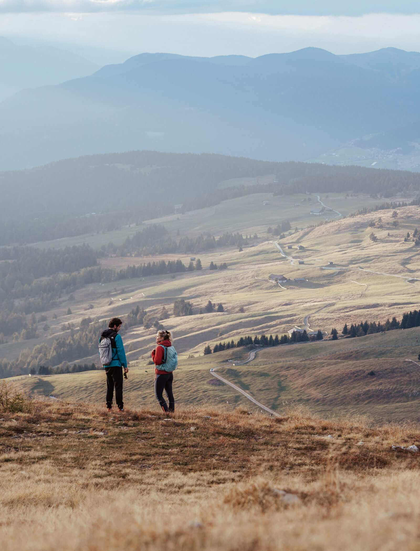 Zwei Wanderer vor einer Herbstkulisse in Südtirol - Hofer